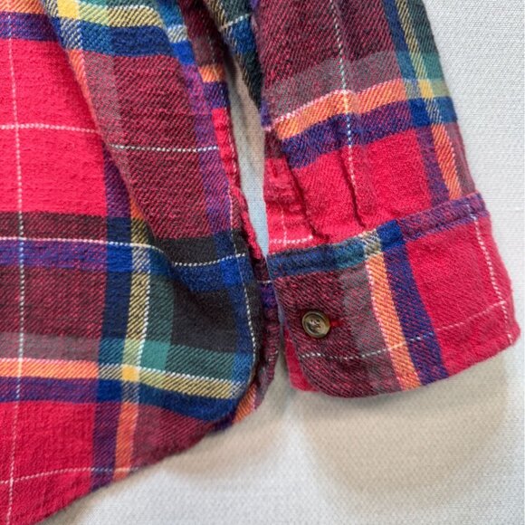 American Eagle Womens Boyfriend Fit Button Up Shirt Large Red Plaid Flannel Top - Picture 8 of 8